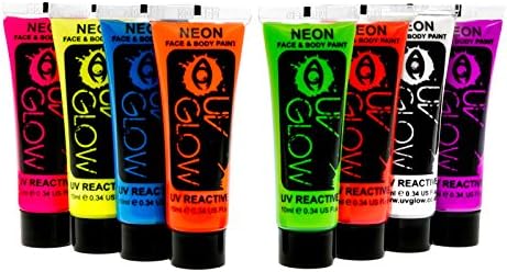 Uv Glow Blacklight Face and Body Paint 0.34oz - Set of 8 Tubes - Neon ...