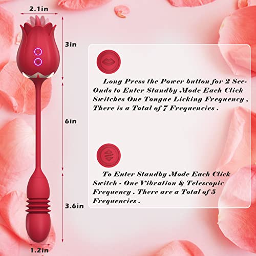 Rose Toy for Women - Clitoral Licking Vibrator with Thrusting Dildo,G Spot Stimulator Anal Massager with 10 Vibrations &Thrusts and 7 Tongue Licking Patterns,Adult Sex Toys for Couples Sexual Pleasure