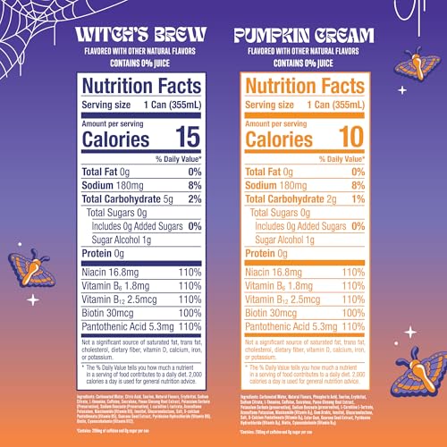 ALANI NU VARIETY PACK – WITCH’S BREW & PUMPKIN CREAM SUGAR FREE, LOW CALORIE ENERGY DRINKS, 200MG CAFFEINE, ANTIOXIDANTS, BIOTIN B VITAMINS, ZERO SUGAR, 15 CALORIES OR LESS, 12 FL OZ CANS (12 PACK)