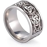 Triquetra Trinity Knot Ring Witches Knot Irish Celtic Knot Claddagh Ring Stainless Steel Nordic Viking Ring Band Jewelry for Men,Women