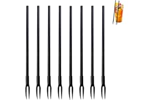 Ouliget 2 in 1 Disposable Plastic Pipette Fork,Independent Packaging Iced Tea Fork With Straw Handle,Detachable Straw Forks C