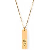 HotMixCold Personalized Tiny Initial Bar Tag Necklace, Vertical Nameplate Tag Jewelry, Custom Jewelry Birthday Gift |