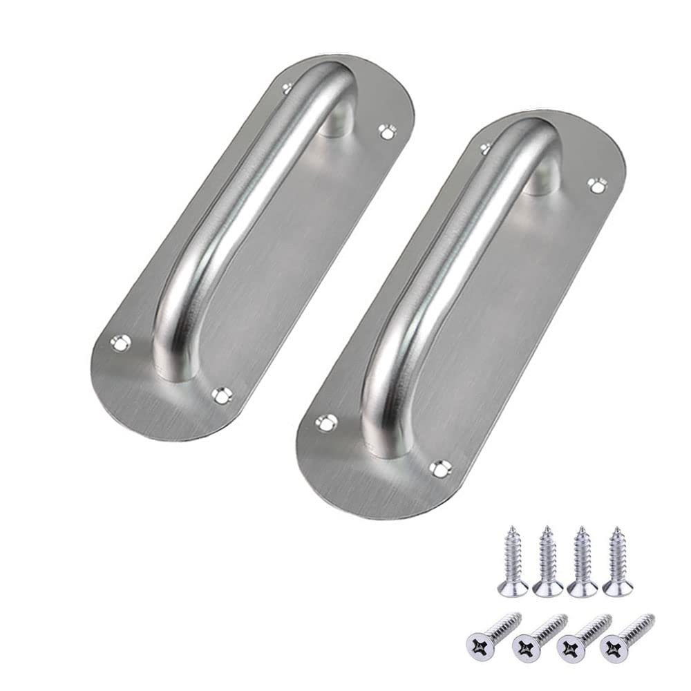 2Pcs Pull Push Door Plate Handle 8inch Stainless Steel Heavy Duty Barn Door Pull for Shed Commercial Fire Door with Mounting Screws (Oval,Silver, 200x65mm)
