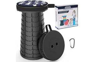 ALEVMOOM Upgraded Collapsible Stool with Cushion,440LBS Max Weight,17.7" Height Adjustable,Sturdy Portable Telescoping Stool,Folding Camping Stool for Outdoor Hiking Travel