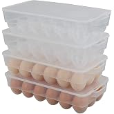Eagrye 4-Pack Clear Covered Egg Holders, Refrigerator Egg Trays with Lids | Food-Grade Clear Plastic, 18-Grid Compartments, Fit 18 x 4 Eggs (72 Eggs), Egg Holder For Refrigerator