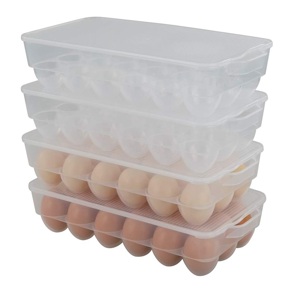 Photo 1 of Eagrye 4-Pack Clear Covered Egg Holders, Egg Holder For Refrigerator, Plastic Refrigerator Egg Trays with Lids, Fit 18 x 4 Eggs (72 Eggs)