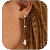 Gold Earrings For Women, Dangle Earrings 14K Gold Plated Huggie Chain Earring For Women Trendy Unique Small Hoop Earring Dainty Long Drop Tarnish Free Gold Jewelry