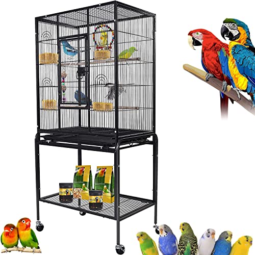 SKADE Large Bird Cage 134cm Wrought Iron Large Bird Flight Cage with Rolling Stand and Bottom Tray for Lovebirds Finches African Grey Parrot Cockatiel Parrotlet Conures