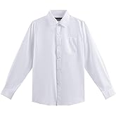 AOLIWEN Boys Long Sleeve White Button Down Shirt - Collared Uniform White Dress Shirt