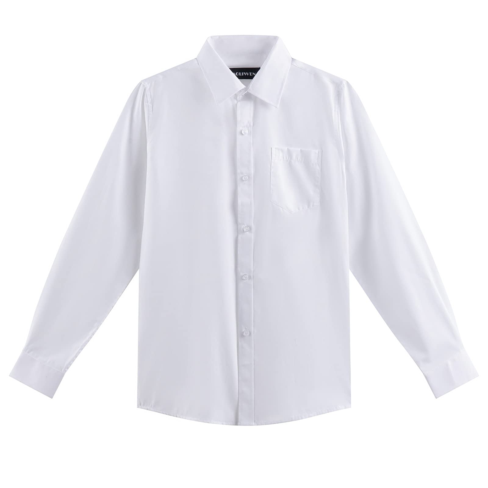 Photo 1 of AOLIWEN Boys Long Sleeve White Button Down Shirt - Collared Uniform White Dress Shirt Button Up Shirt (white10-11T)