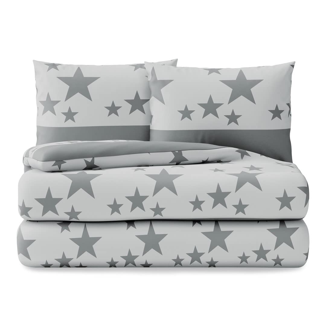 AmeliaHome Basic Collection Stardust Duvet Cover Microfibre Zip Grey/Anthracite, Microfibre, Stardust, 2 * 155x220 + 2 * 80x80