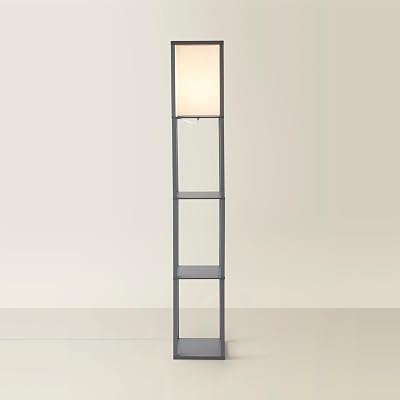 MiniSun Grey Wooden Floor Lamp with Storage Shelves 159cm 10W Bulb