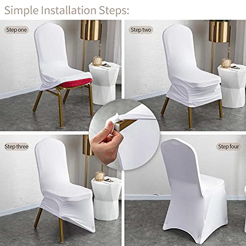 MINGYIT 10 PCS WHITE SPANDEX CHAIR COVERS BANQUET CHAIR COVERS – UNIVERSAL STRETCH CHAIR SLIPCOVERS PROTECTOR FOR WEDDING, BANQUET, AND PARTY (10, WHITE)