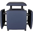 LUGSHIREE 5 in 1 Nesting Ottoman Cube Chair, Stackable Stools, Leather Square Ottoman Bench, Foot Stool with Wheels for Living Room,Dining Room 15.75x15.75x16.54 inches