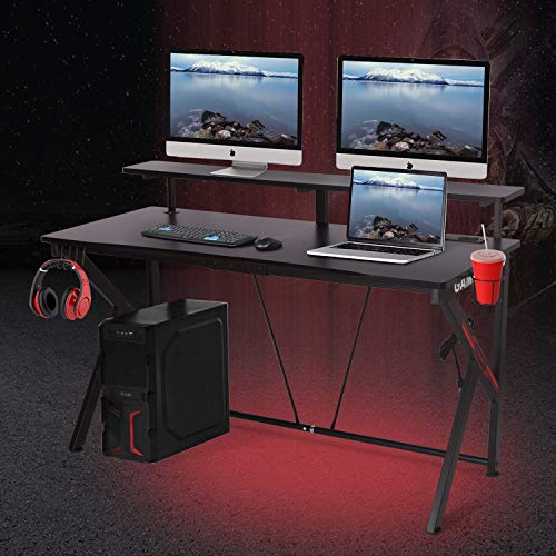 LYNSLIM Black Computer Gaming Desks 55” W x 23” D Computer Table with Display Support Plate
