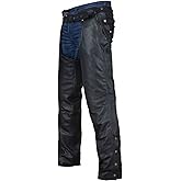 Dream Apparel Black Motorcycle Leather Chaps for Men Women Riding with Zip Out Liner, Cowboy Biker Chap Pants W/Four Pockets