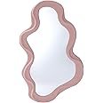 JDPEYI Funky Wavy Mirror 16"x10" Pink Irregular Wall Hanging Mirror Special-Shaped Vanity Mirror Bedroom Decorative Wall Mirror Dressing Tabletop Irregular Pattern Makeup Mirror