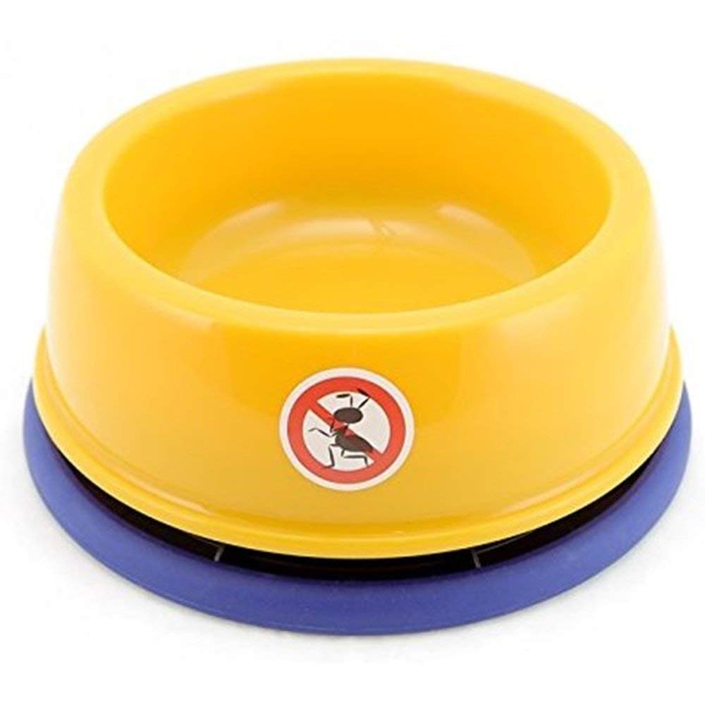DYL 4UtoShop No Ant Pet Bowl SizeM/L (8oz/24Oz) Plastic with Non-Skid Rubber and Unique Design Moat Suitable for Puppy Small Sized Dogs and Cats (L, Yellow)