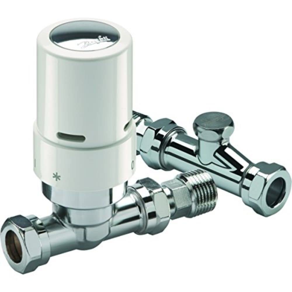 Danfoss 013G6017 D2 6017 Thermostat in White/Chrome Bundled with RA-FS 15mm Bi-Directional Angle and Lockshield Valve – Radiator Pack, Save UP to 40% ON Your Heating Bill, Excellent Comfort 013G601700