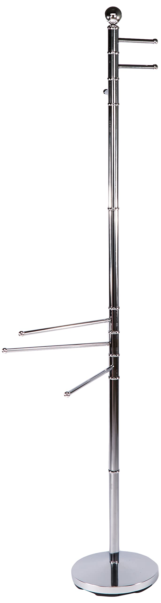 axentia Romino Towel Rail Chrome-Plated Coat Stand with Three Arms and Three Additional Hooks Towel Rail with Heavy Base Plate Height Approx. 177 cm Approx. 68 x 176 x 48.5 cm