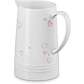 Le Creuset Mon Coeur Collection Stoneware Signature Pitcher, 1.6 Qt., White with Hearts