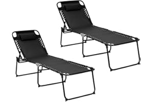 GYMAX Lounge Chairs for Outside, Extra High Folding Beach Tanning Lounger with 4-Level Adjustable Backrest, 2-Level Footrest & Removable Pillow, Sunbathing Lounge for Patio, Lawn, Poolside (2, Black)