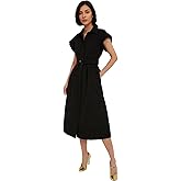 Jenkoon Women's Turn Down Collar Shirt Dress with Belt Short Sleeve Shell Trench Coat Formal Dresses