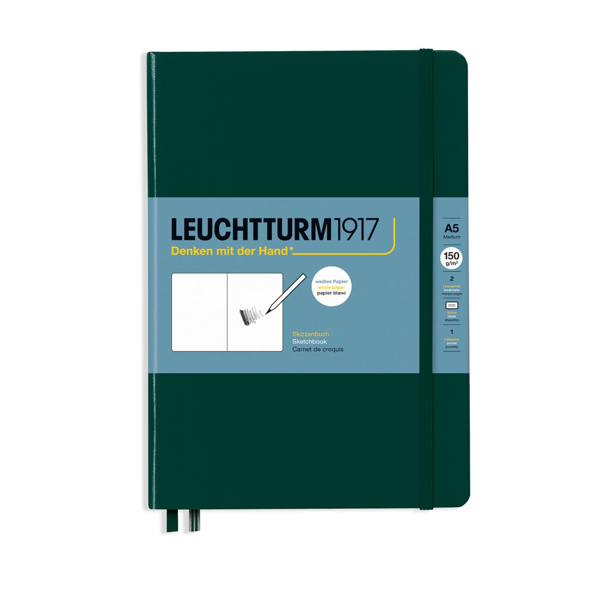 LEUCHTTURM1917 370355 Sketchbook Medium (A5), Hardcover, 112 Pages (150 g/sqm), Plain, Forest Green