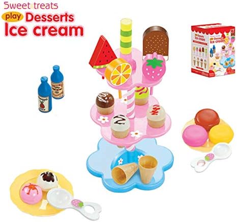 XuBa Pretend Play Children Kitchen Simulation Ice Cream Stack Up DIY Scene Simulation Parent-Child Interaction Toy for Children Gifts Show