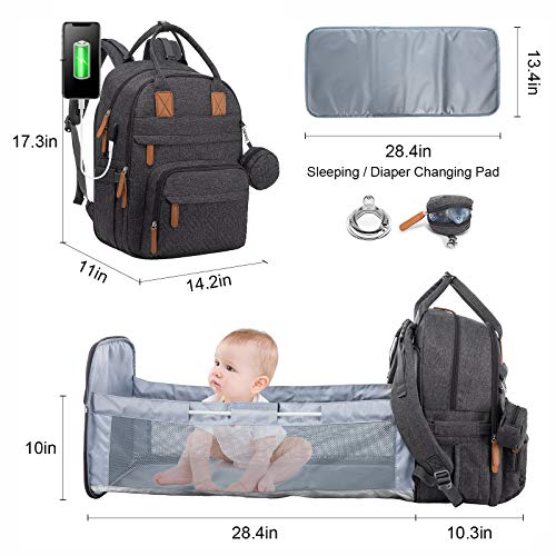 LOVEVOOK Diaper Bag Backpack with Auto Foldable Crib, Waterproof Travel