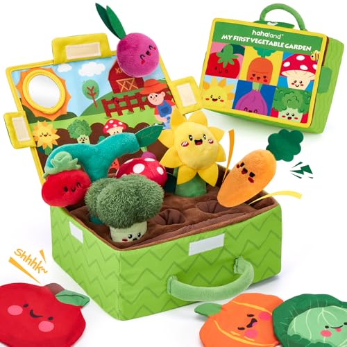 hahaland Montessori Toys 1 Year – Interactive Sensory Plush Toys Babies 6-12 Months, Plant Suitcase Toy Travel Educational Gift 1 2 Years