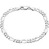 Savlano 925 Sterling Silver Italian Solid Figaro Link Chain Bracelet For Men & Women - Made in Italy Comes With a Gift Box