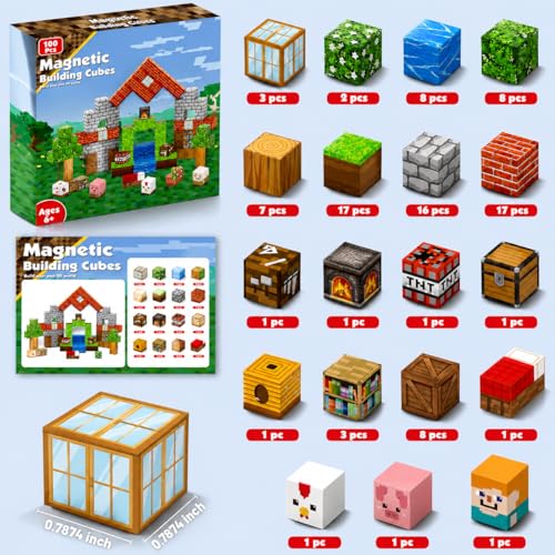 GraceDuck Magnetic Blocks 100PCS Magnet Toy Building Game, Magnetic Building Cubes Toys for Boys Girls Aged 4 5 6 7 8 9 Montessori Sensory Stacking Toy Christmas for Kids Toddlers