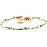 InfinityGemsArt Bracelets For Women Birthstone Jewelry Micro Beads Crystals and Healing Stones, Heart charm engraved “World’s Best Mom” And “I LOVE U” cut-out Charm, 18K Gold Plated Chain 8 inch