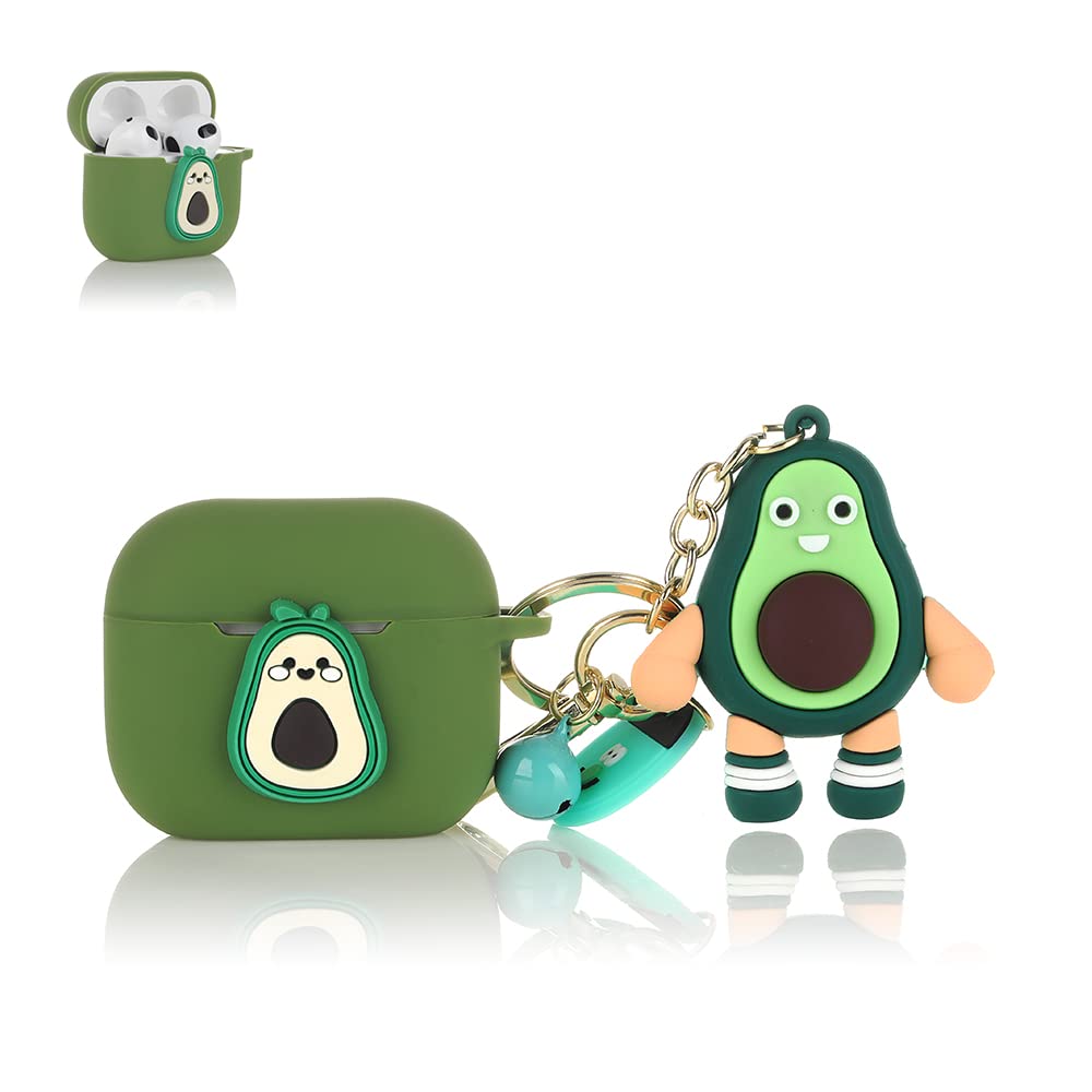Derhom Airpods 3 Silicone Case Funny Cute Fashion Soft Cartoon Cover Skin Compatible for Apple Airpods 3 [Cartoon with Doll Series ] [2021 Released](Avocado)