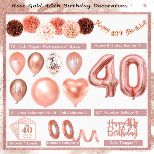 40th Birthday Decoration Rose Gold, 40th Birthday Balloons Woman | 40th Birthday Garlands, Balloons 40th Birthday, Party 40th Birthday Decoration Confetti for Decoration Birthday 40 Women