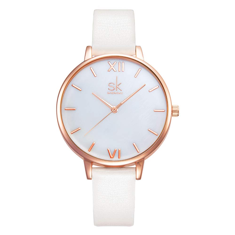 SHENGKE Classic Simplicity Women Watch Genuine Leather Strap Elegant Women Watches Ladies Wristwatch(K0056L-Rosegold-Shell Dial) — image 1