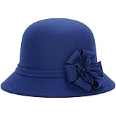 BUDUBIBI Bucket Hat for Women, Elegant Flower Winter Adjustable Felt Cloche Hat Vintage Warm Church Fedora Cap