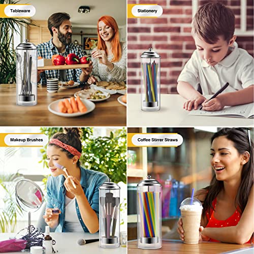 Keedolla Glass Straw Dispenser with Stainless Steel Lid, Clear Straw