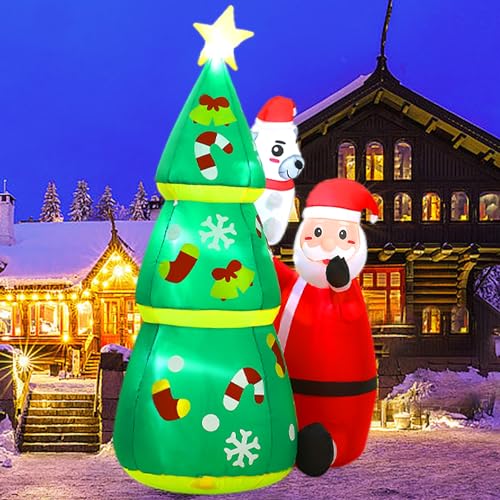 7 FT Christmas Inflatables Tree Decorations, Inflatable Christmas Tree with Santa Claus and