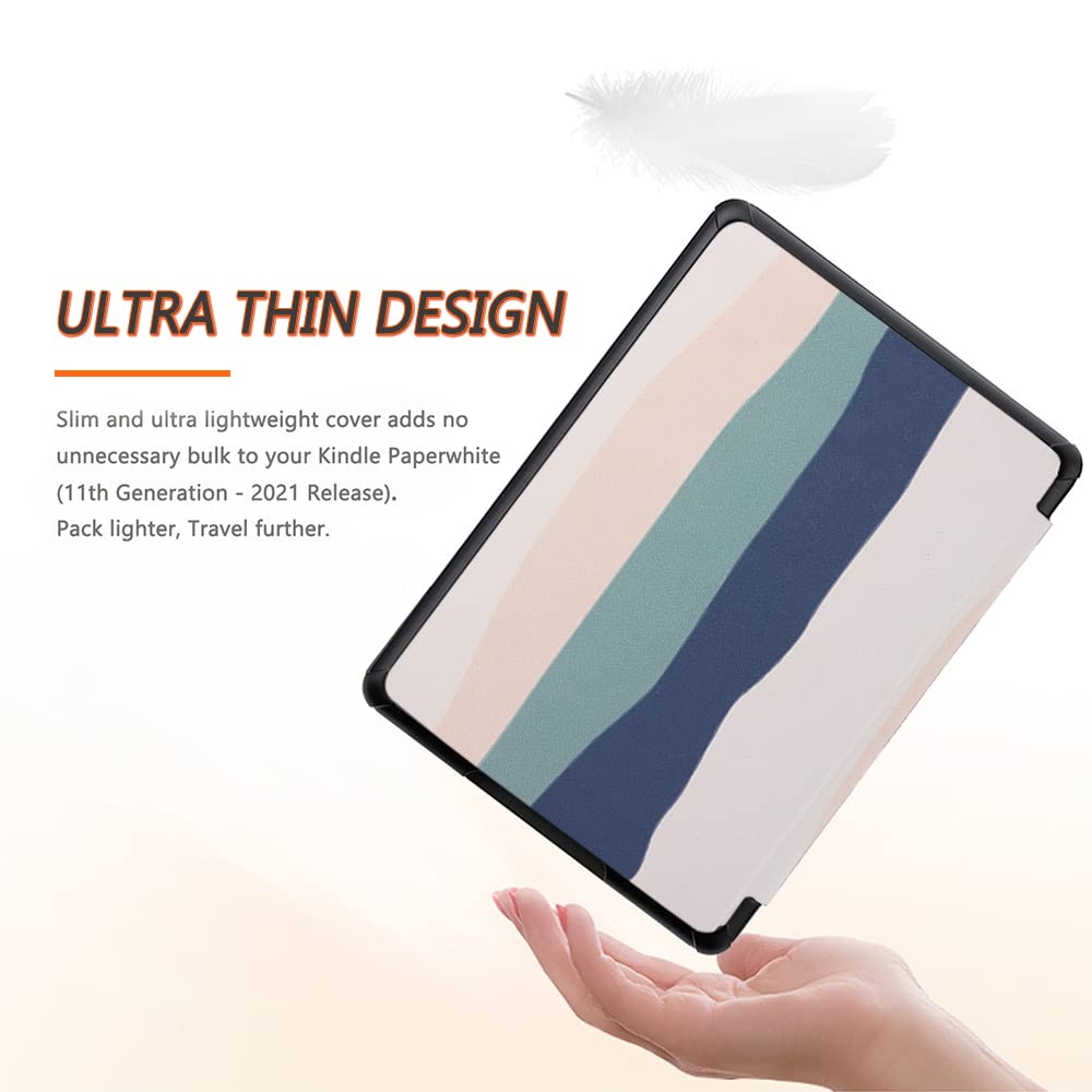 SCSVPN Case for Kindle Paperwhite 11th Generation 6.8'' and Signature Edition 2021 Released - All New Slim Premium Durable PU Leather Cover with Hand Strap, Auto Sleep/Wake - Colorful Blue