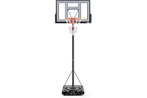 Sweetcrispy Portable Basketball Hoop Outdoor 6.1-10FT Adjustable Height, 44 Inch Shatterproof Backboard/Shock Absorbent Rim, Fillable Base, 2 Wheels for Backyard/Driveway