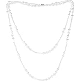 Valunia Pearl Strand Necklace, White | Black Shell Pearl | Big Large Beads Chunky Choker | Long Necklace Silver Clasp Jewelry for Women Men