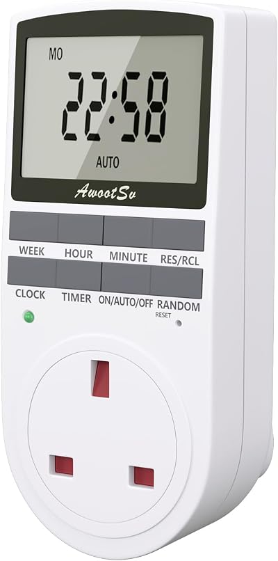 Awootsv Digital Timer Plug Socket LCD Display 24 Hour Weekly Indoor Auto Switch