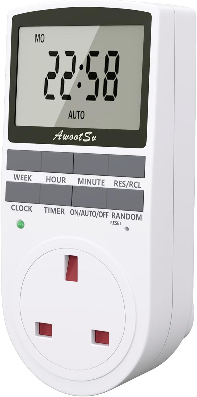 Awootsv Digital Timer Plug Socket LCD Display 24 Hour Weekly Indoor Auto Switch