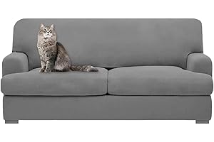 molasofa T Cushion Loveseat Slipcover with 2 Individual T Cushion Shape Seat Covers for Home Décor, 3 Pieces Stretchable, Washable, Non-Pilling, Non-Slip Loveseat Covers (Loveseat,Light Gray)