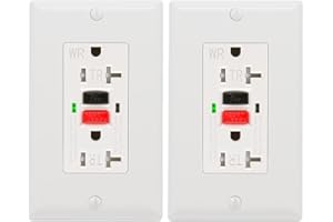 2 Pack - POWAWINI GFCI Outlet 20 Amp, UL Listed, Self-Test GFI Receptacles, TamperResistant, Weather Resistant, LED Indicator, with Decor Wall Plates and Screws, Indoor or Outdoor Use (Red/Black)