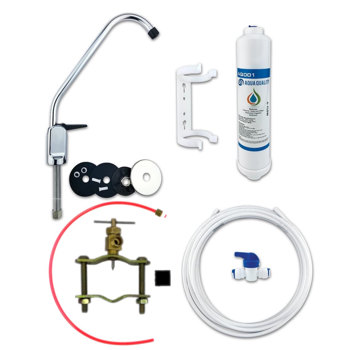 Under Sink Drinking Water Filter System Including Water Filter Tap, Inline Water Filter and Accessories | Aqua Quality | Removes Chlorine, Pesticides, Herbicides, VOCs, and more.