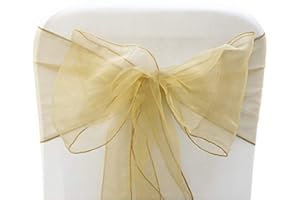 SARVAM FASHION Organza Chair Bow Sash Décor Bows Sashes for Wedding Reception Events Banquets Decoration - (Pack of 25, Champagne)