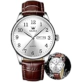 OLEVS Men Watches Dress Waterproof Leather Band Classic Large Face Luxury Watches for Men Casual Fashioned Nice Analog Watch Men Day Date Easy Reader Quartz Original Business Adjustable Watches Men